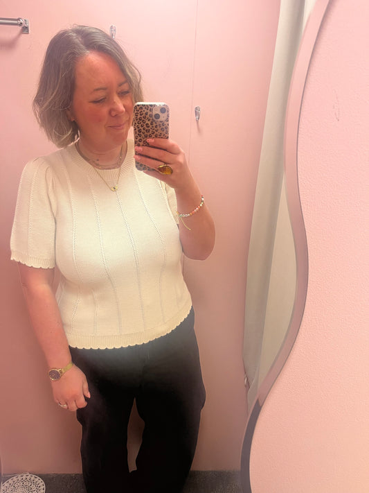 Stitch Detail Knit Top - Cream