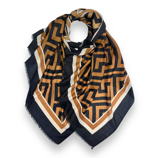 Lightweight Maze Print Scarf with fringes