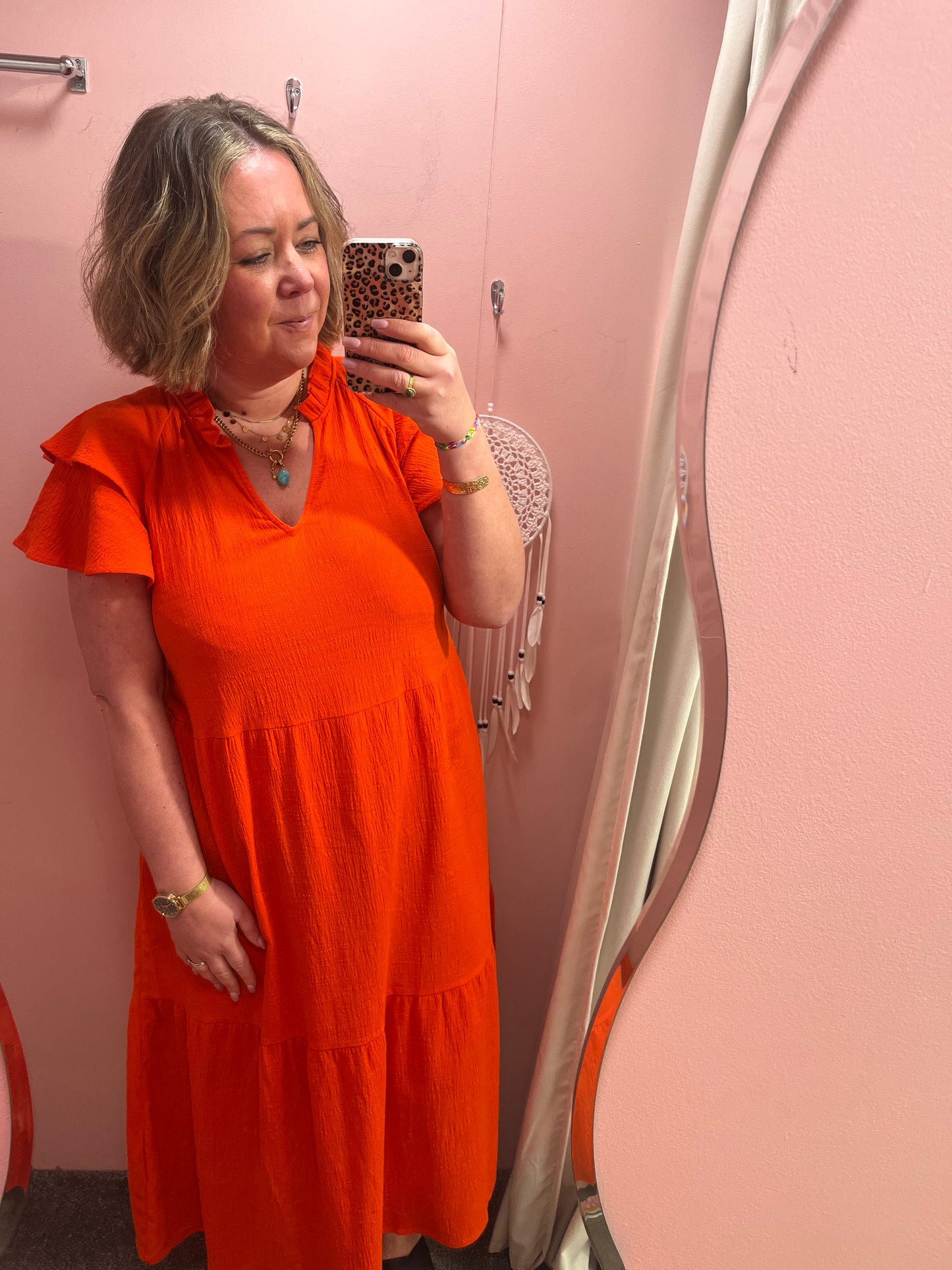 Lifana Cotton Midi Dress - Red