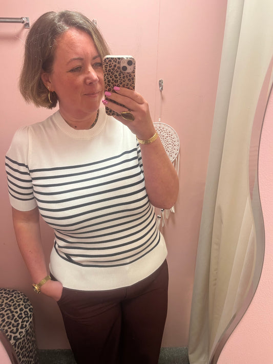 Stripe Lightweight Knit Top - Navy / White