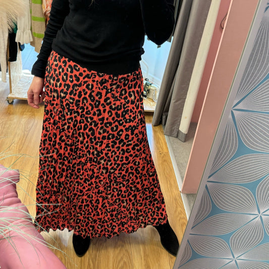 Leopard Print Maxi Skirt - Coral