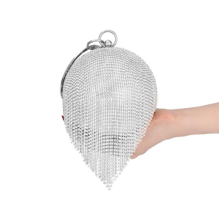 Ball Shape Ring Handle Fringe Diamante Evening Bag