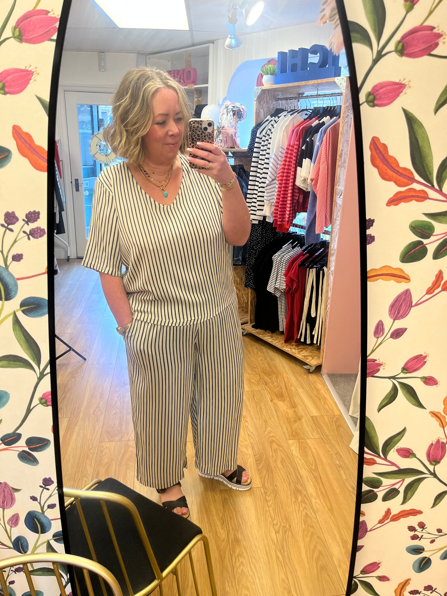 Marrakech V Neck Top - Navy Stripe