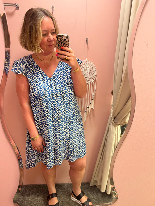 Marrakech Loose Fit Dress - Blue Print