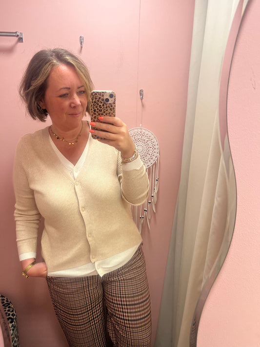 Layered Look Knit Top - Beige