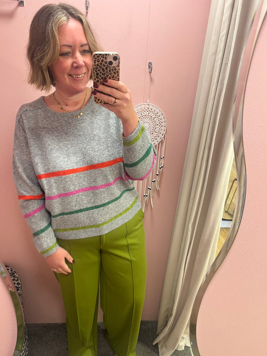 Daisy Jumper - Grey with Multi Stripe