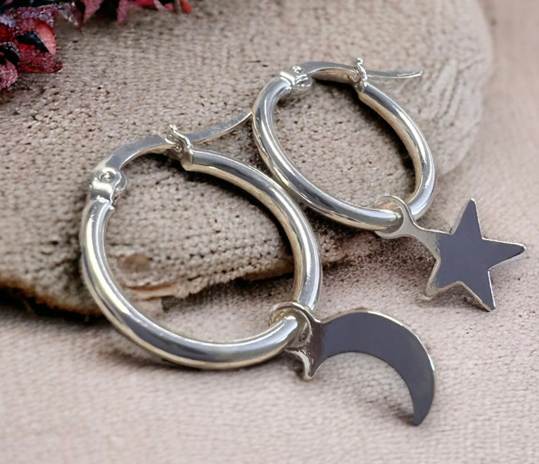 Moon & Star Hoop Earrings