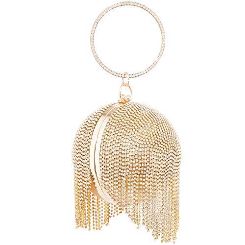 Ball Shape Ring Handle Fringe Diamante Evening Bag