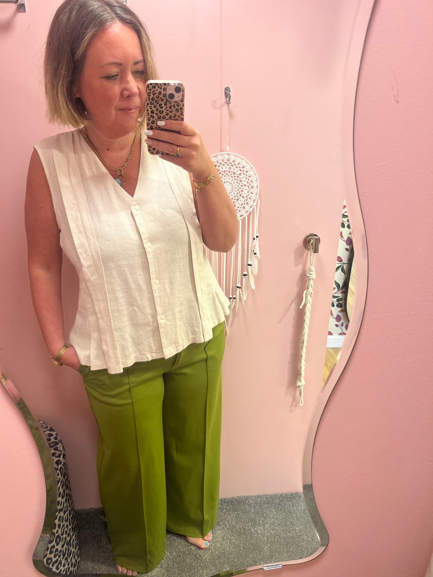 Kate Wide Leg Full Length Trouser - Calla Green