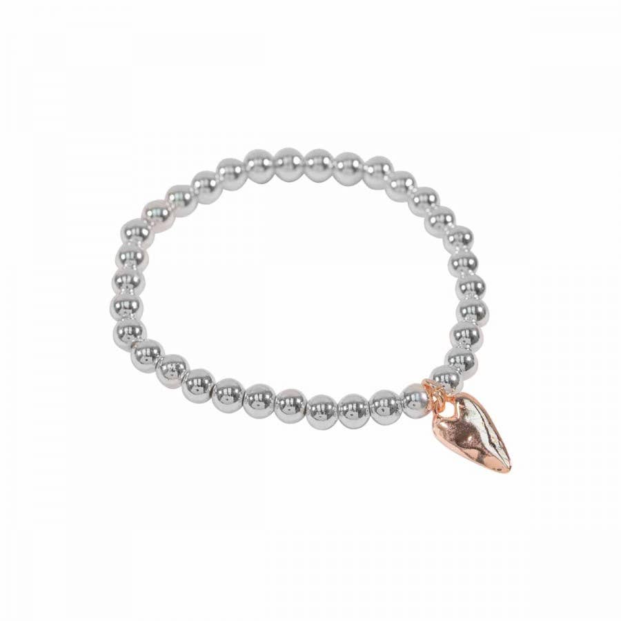 Ball Bracelet with Elongated Heart Charm: Rose Gold