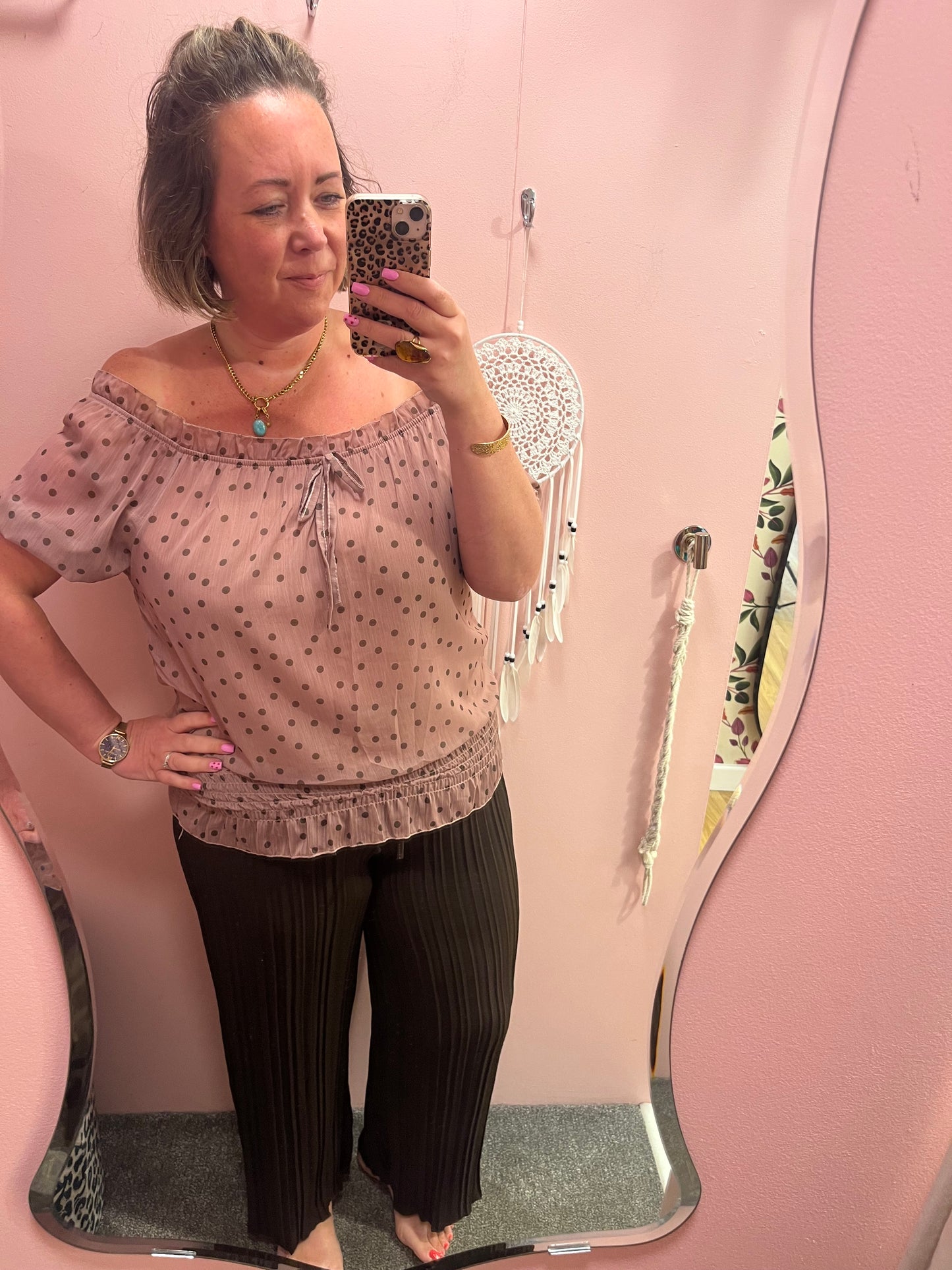Polka Dot Chiffon Top - Blush