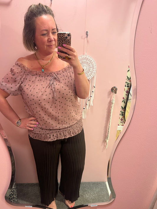 Polka Dot Chiffon Top - Blush