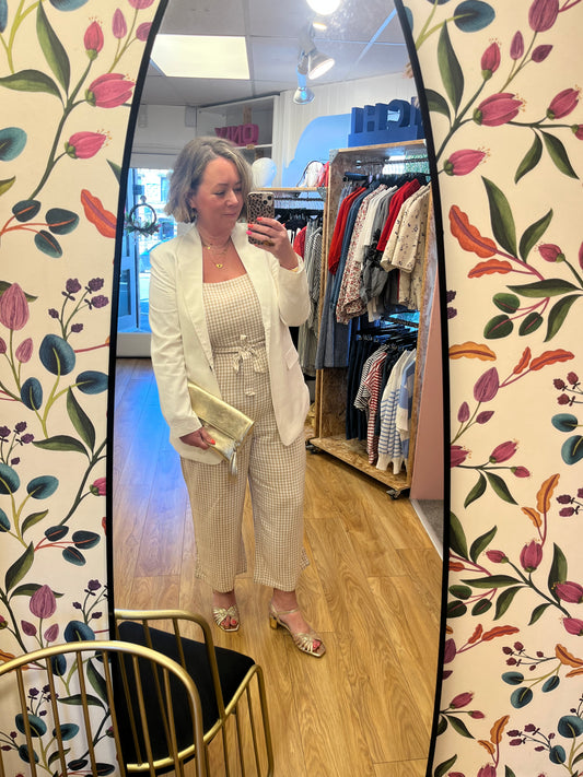 The Siena Linen Blend Jumpsuit - Neutral Check