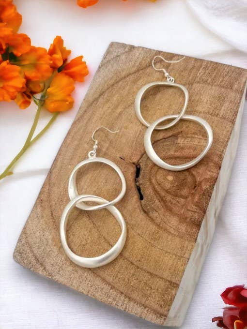 Silver Statement Drop Large Loop Earrings