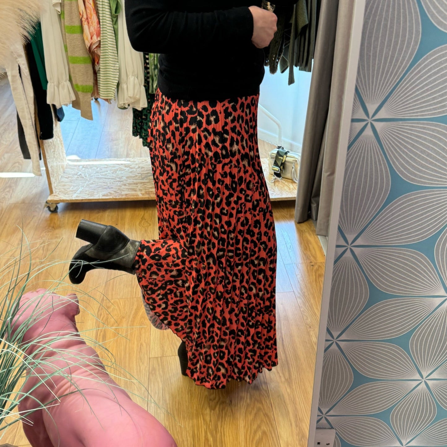 Leopard Print Maxi Skirt - Coral