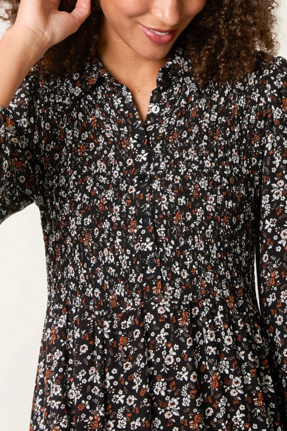 Shirred Shirt Dress - Autumn Ditsy Floral