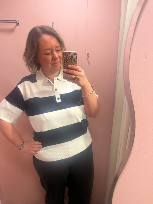 Classic Stripe Polo - Navy / White