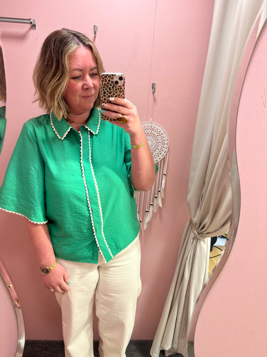 Leni Trim Detail Blouse - Green