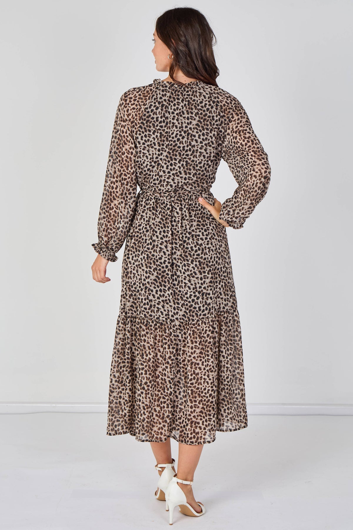 Grey Leopard Belted Maxi Dress