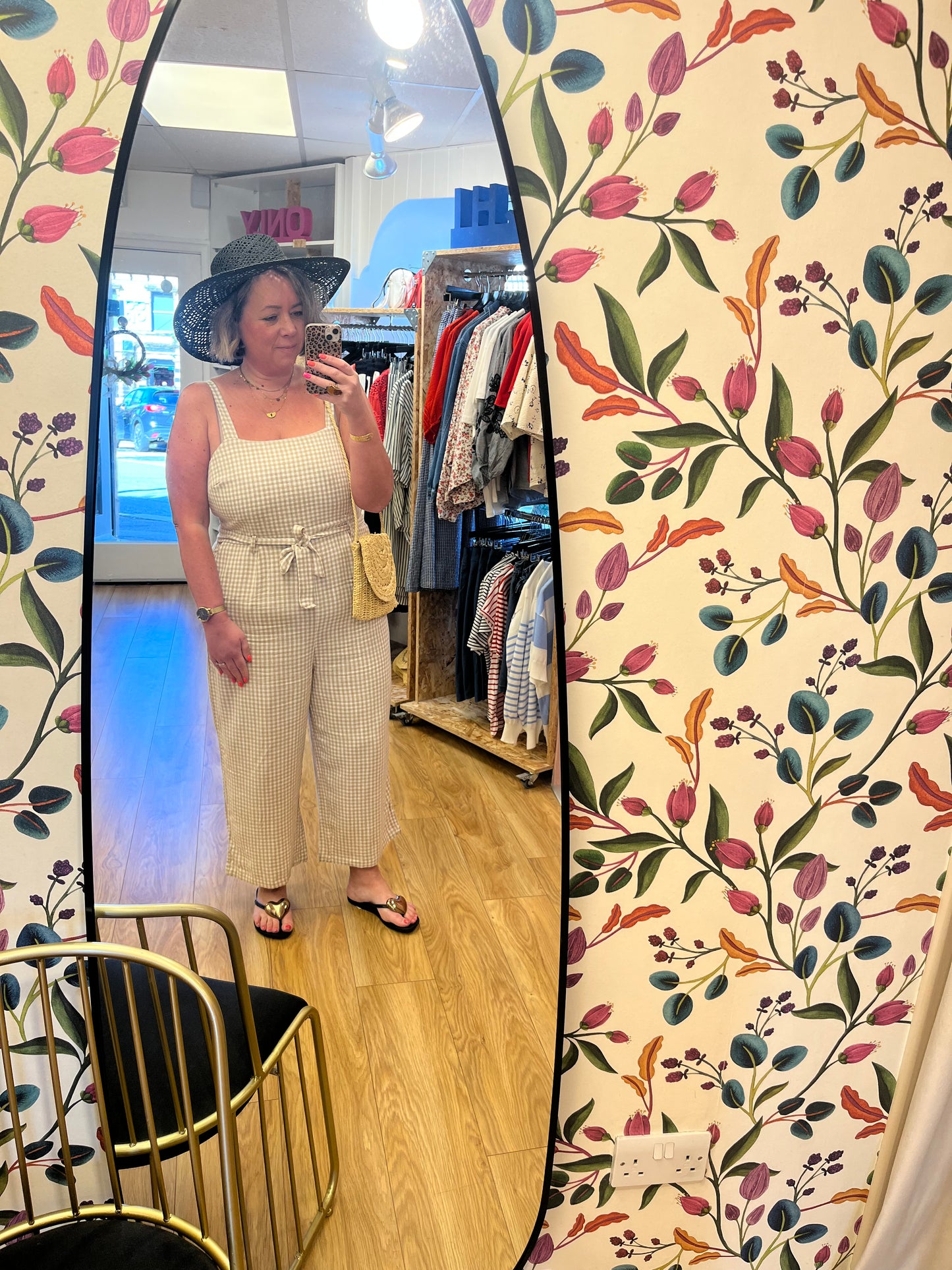 The Siena Linen Blend Jumpsuit - Neutral Check