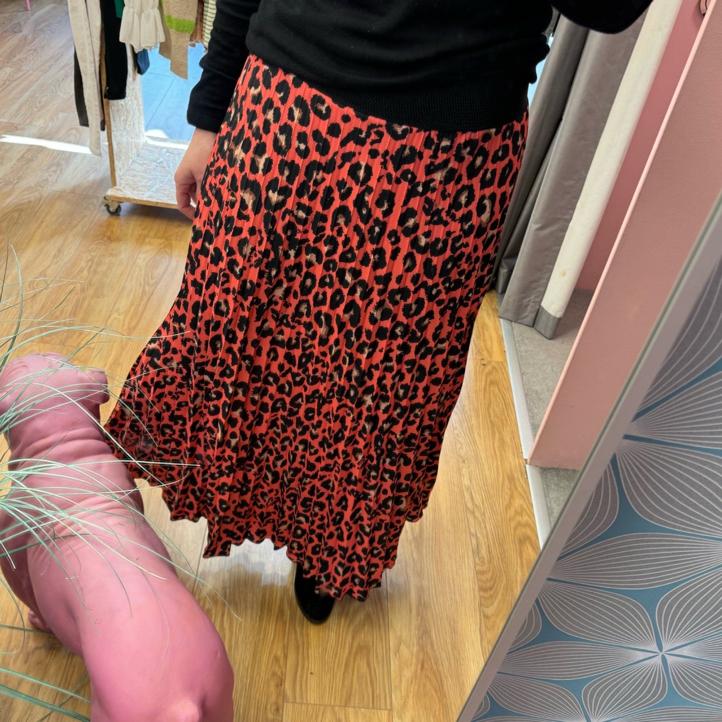 Leopard Print Maxi Skirt - Coral