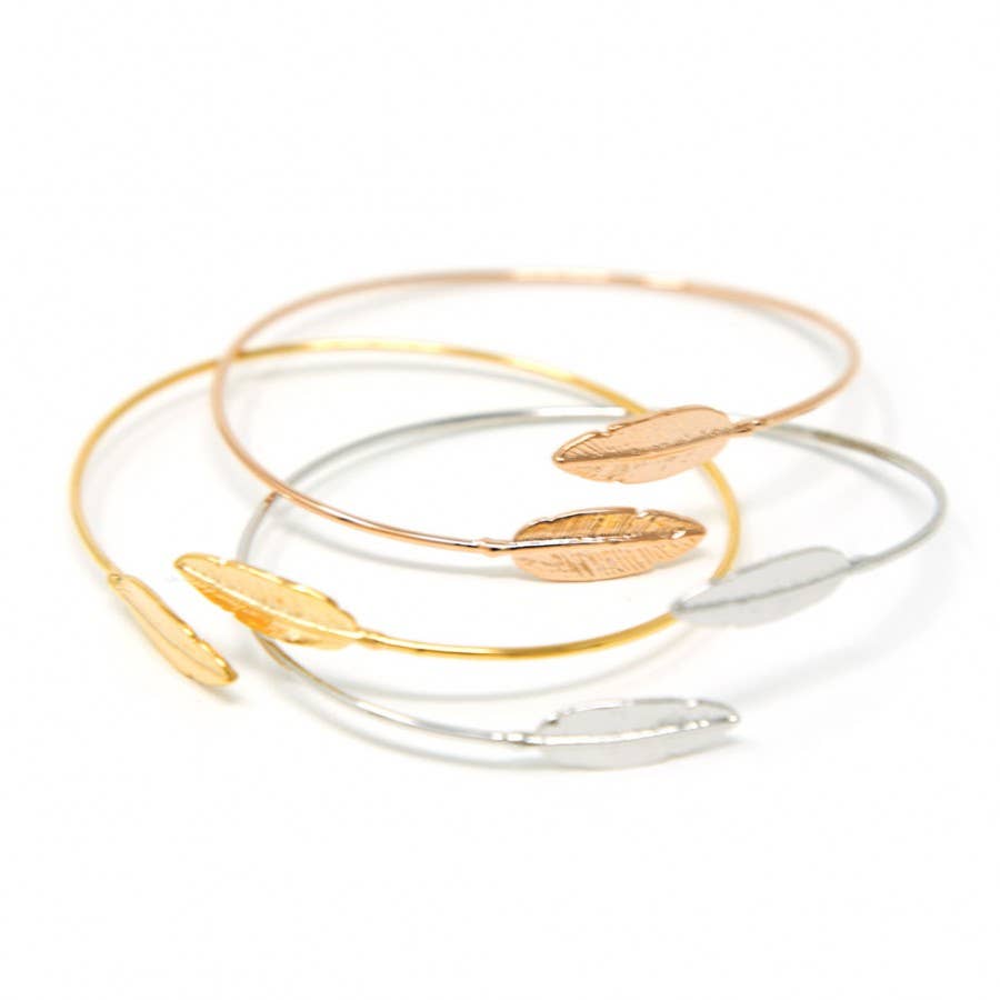 Feather Delicate Bangle - Rose Gold