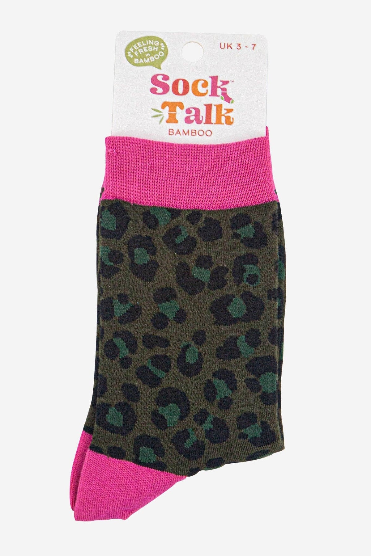 Bamboo Socks - Khaki/Hot Pink, Leopard