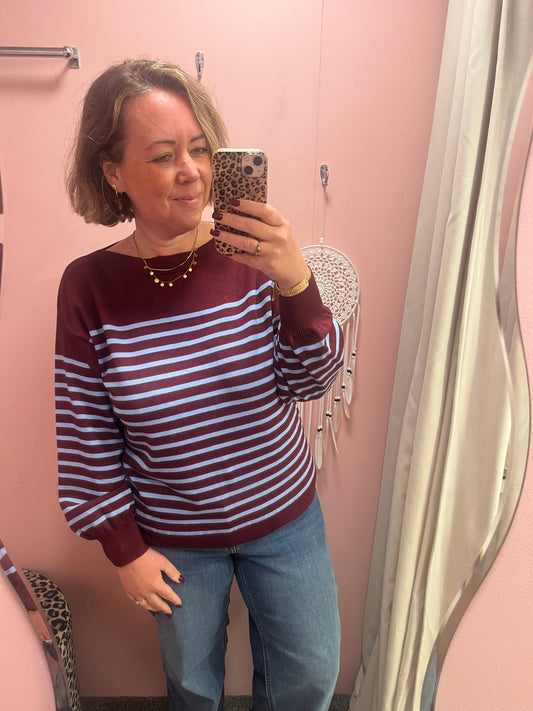 Luls Lightweight Jumper - Wine/Blue Stripe