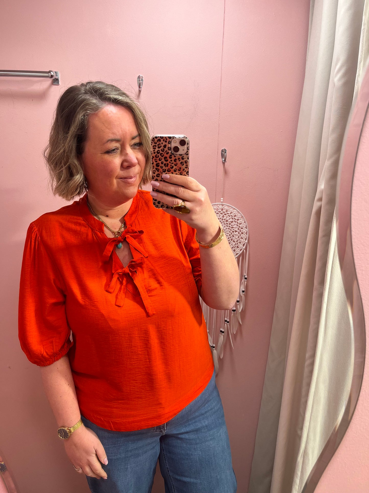 Melda Bow Detail Blouse - Red
