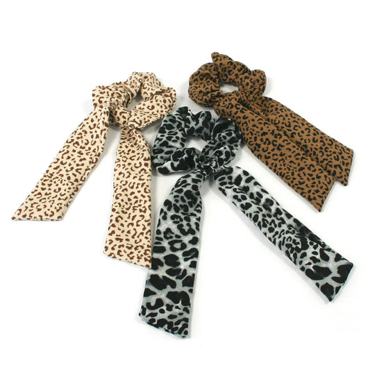 Animal Print Hair Scrunchie with Scarf Tassel - 3 colours