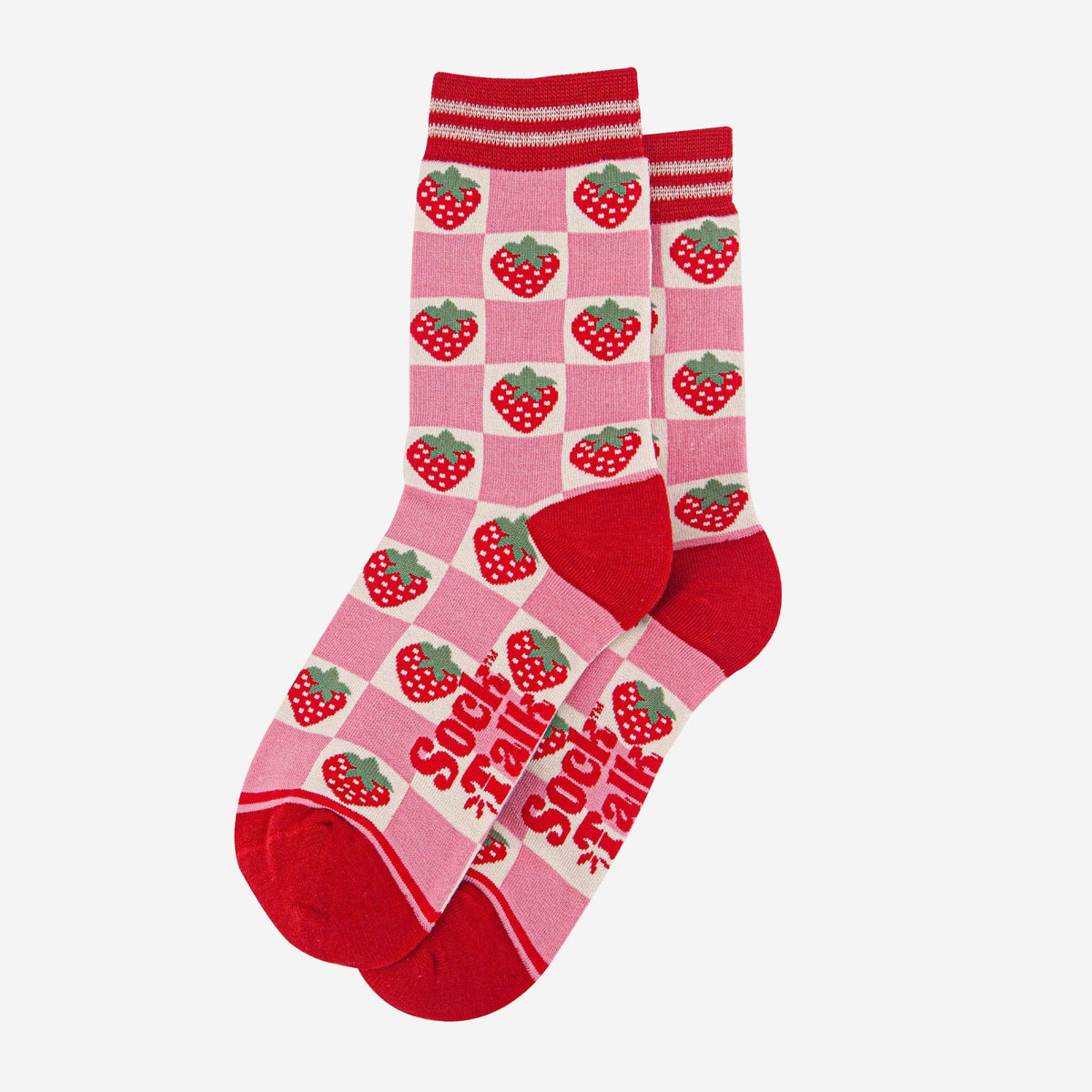 Bamboo Socks - Pink/Red, Checked Strawberry