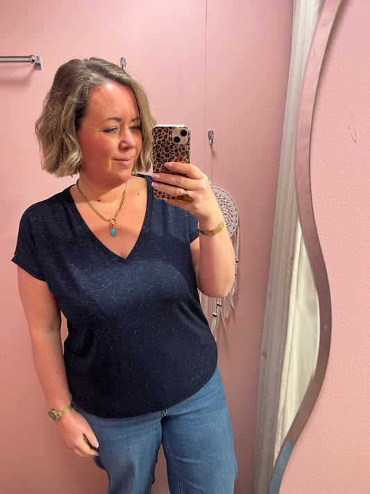 Rebel V-Neck Tee - Navy