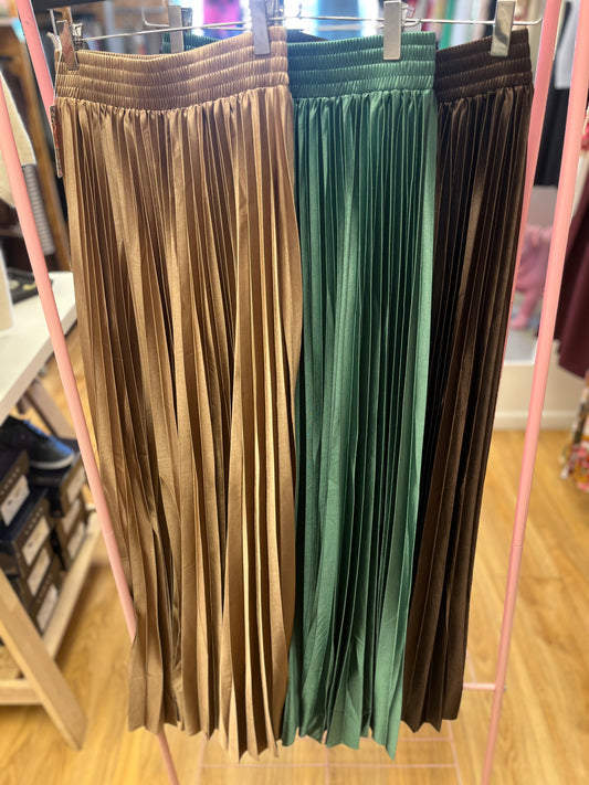 Satin Pleated Maxi Skirt - 3 Colours
