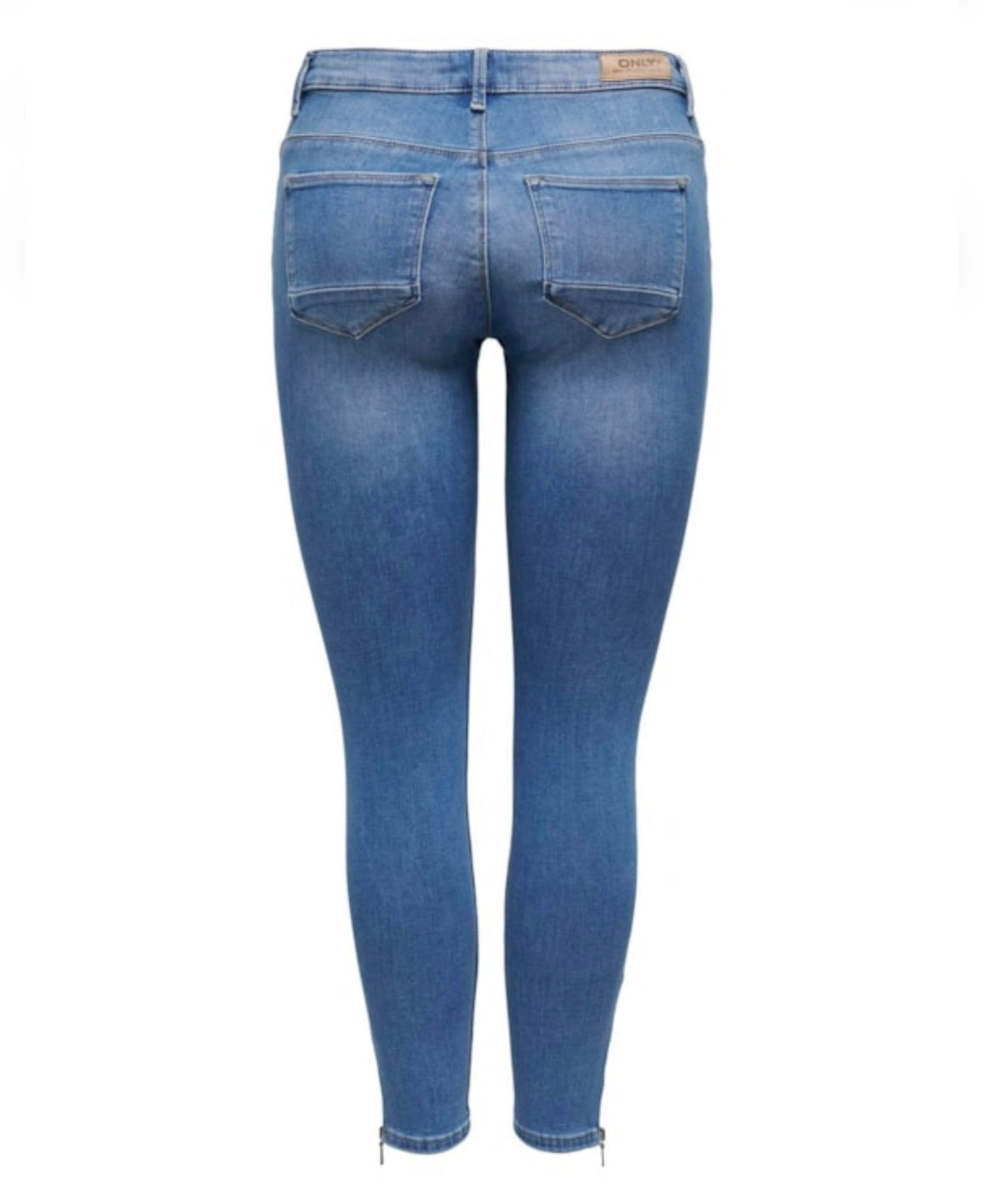 Ankle Grazer Zip Jeans - Mid Blue Denim