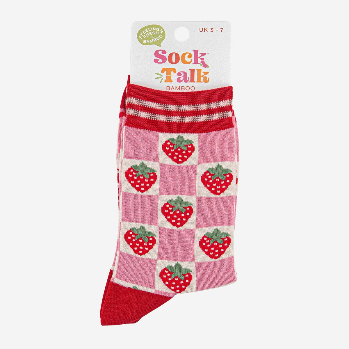 Bamboo Socks - Pink/Red, Checked Strawberry