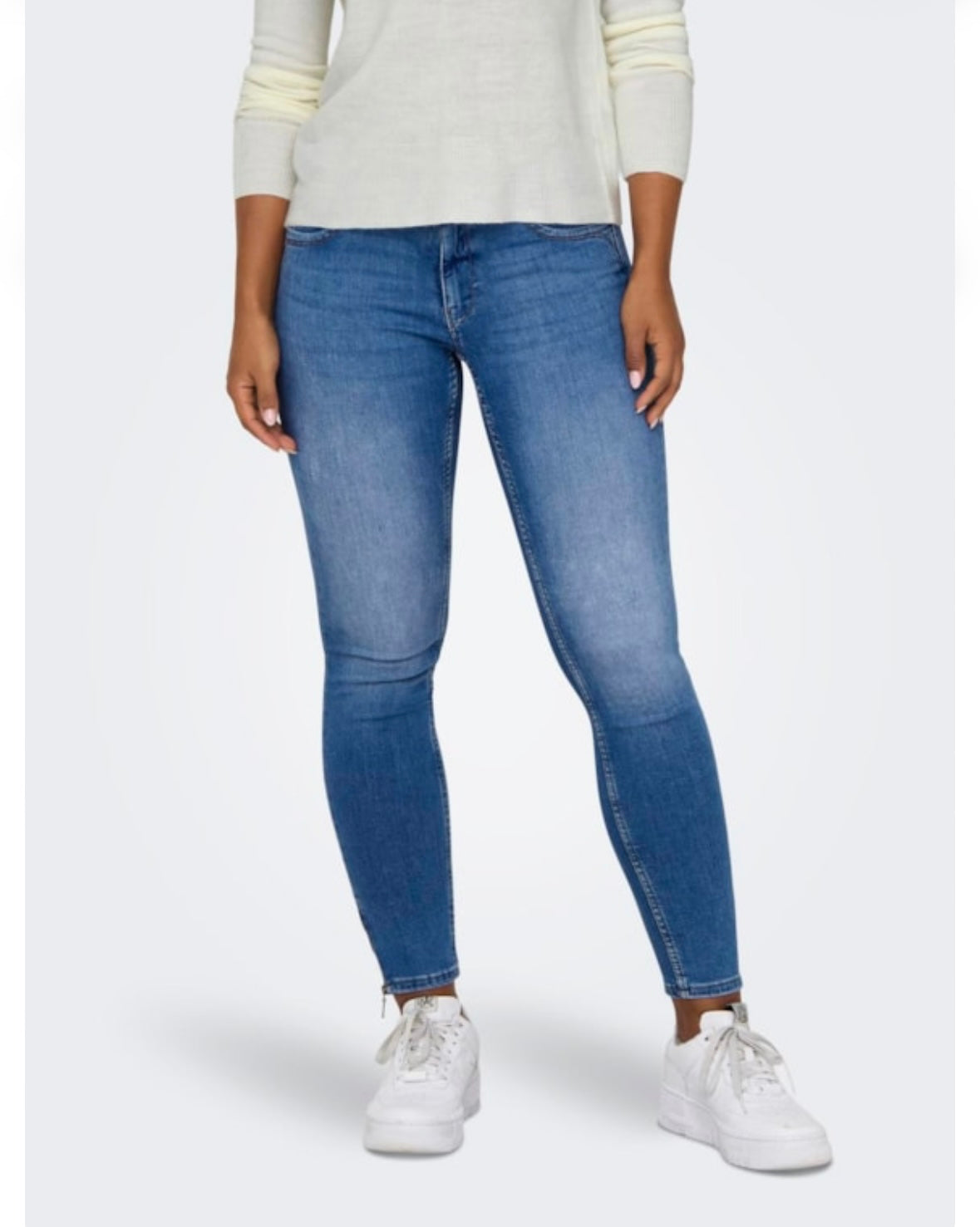 Ankle Grazer Zip Jeans - Mid Blue Denim