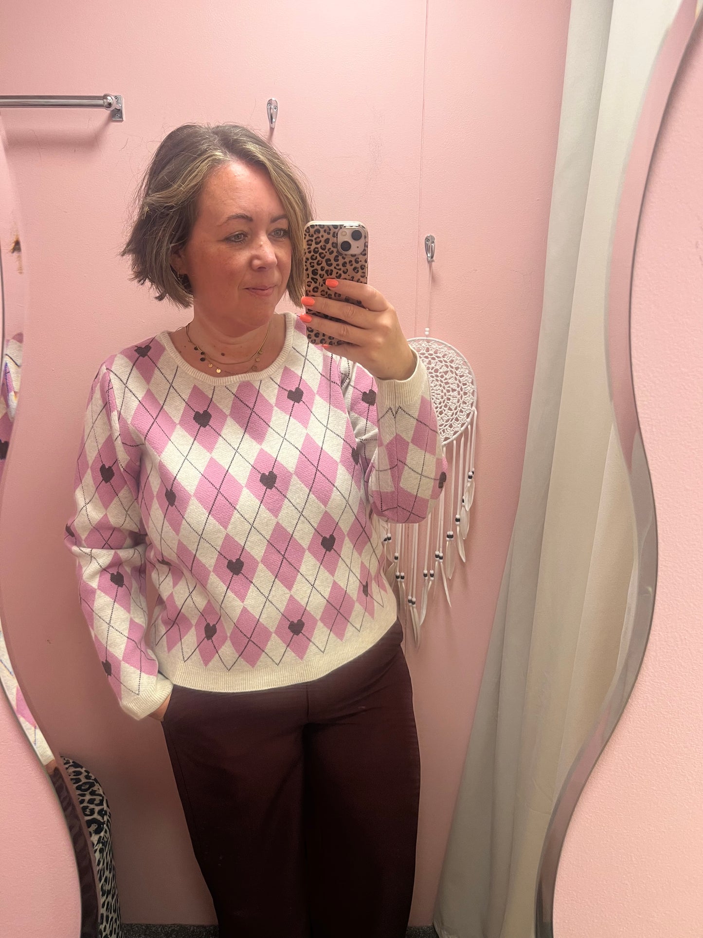 Brielle Jumper - Pink & Beige Argyle