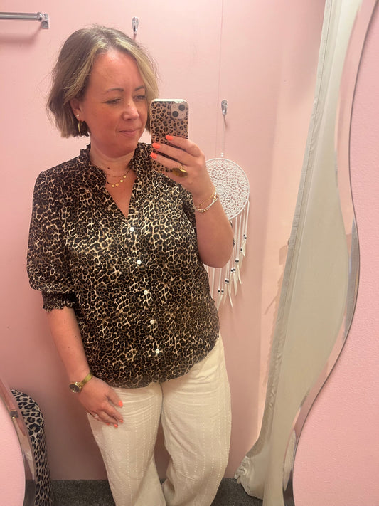 Raya Puff Sleeve Blouse - Leopard