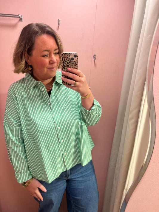 Oversized Shirt - Kelly Green Stripe