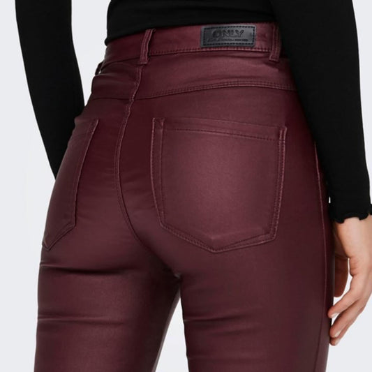 High Waist Burgundy PU Jeans