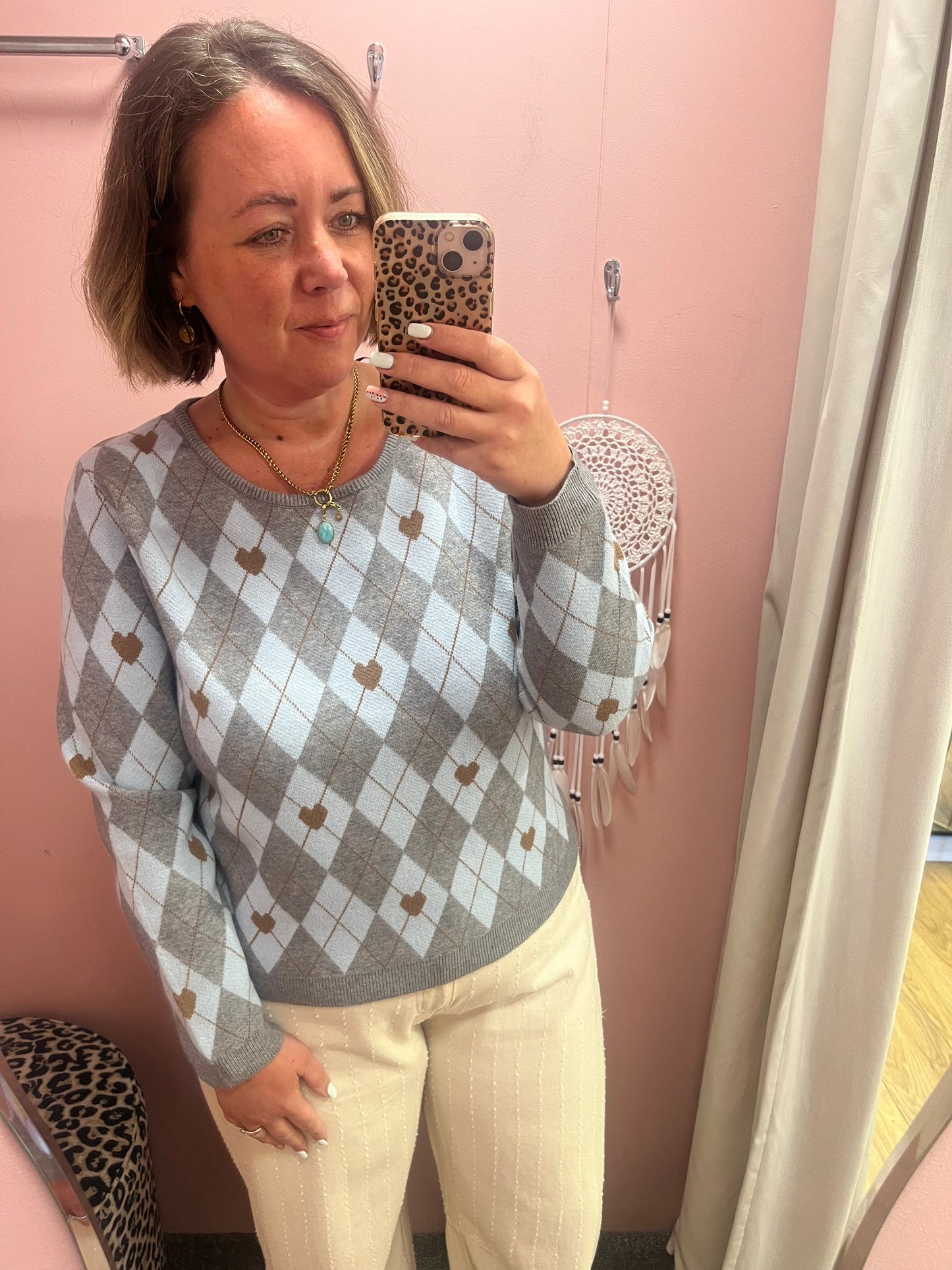 Brielle Jumper - Blue & Grey Argyle