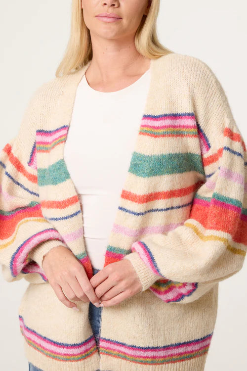 Balloon Sleeve Stripe Cardigan