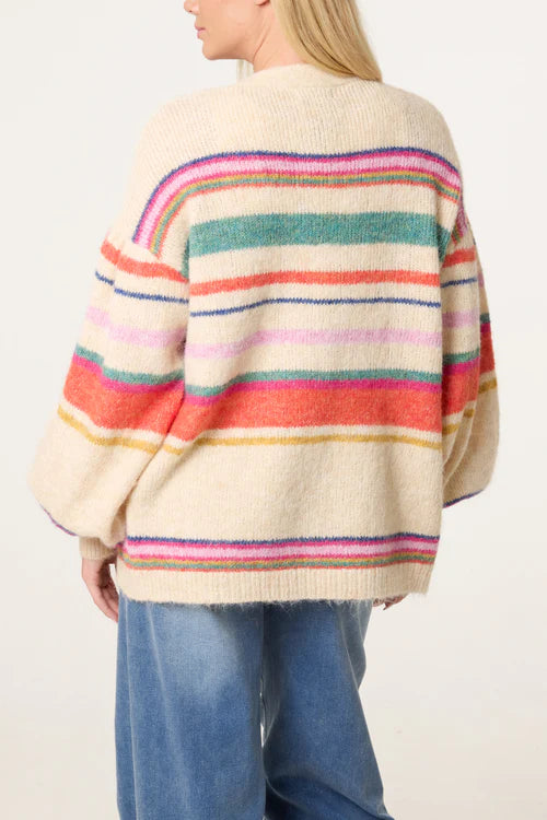Balloon Sleeve Stripe Cardigan