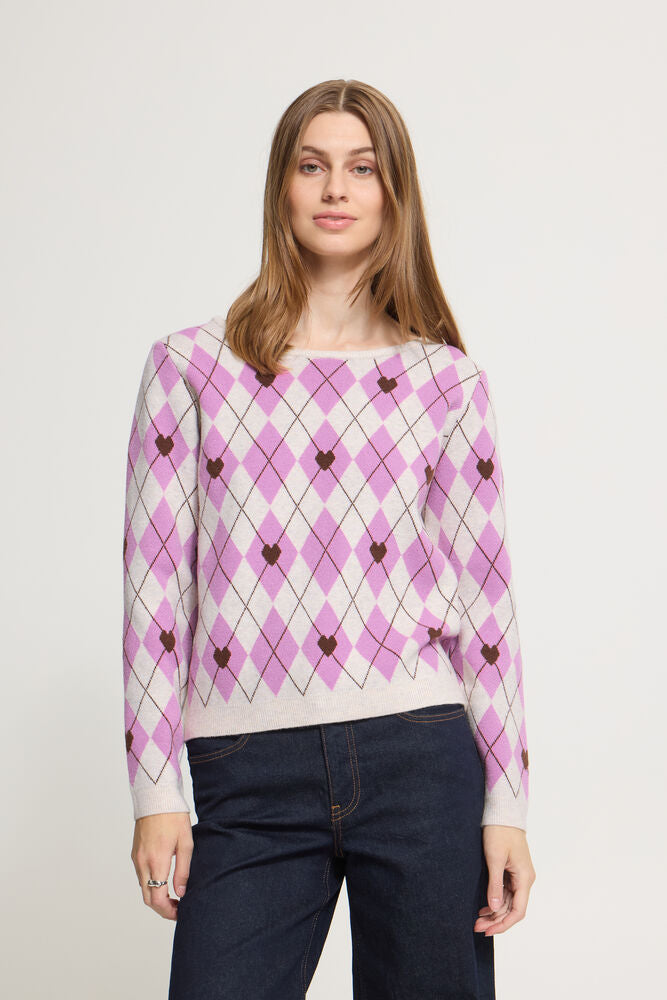 Brielle Jumper - Pink & Beige Argyle