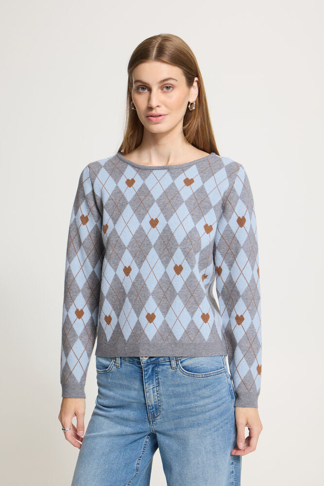 Brielle Jumper - Blue & Grey Argyle