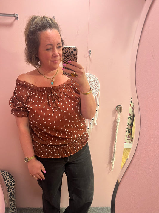 Polka Dot Chiffon Top - Tan