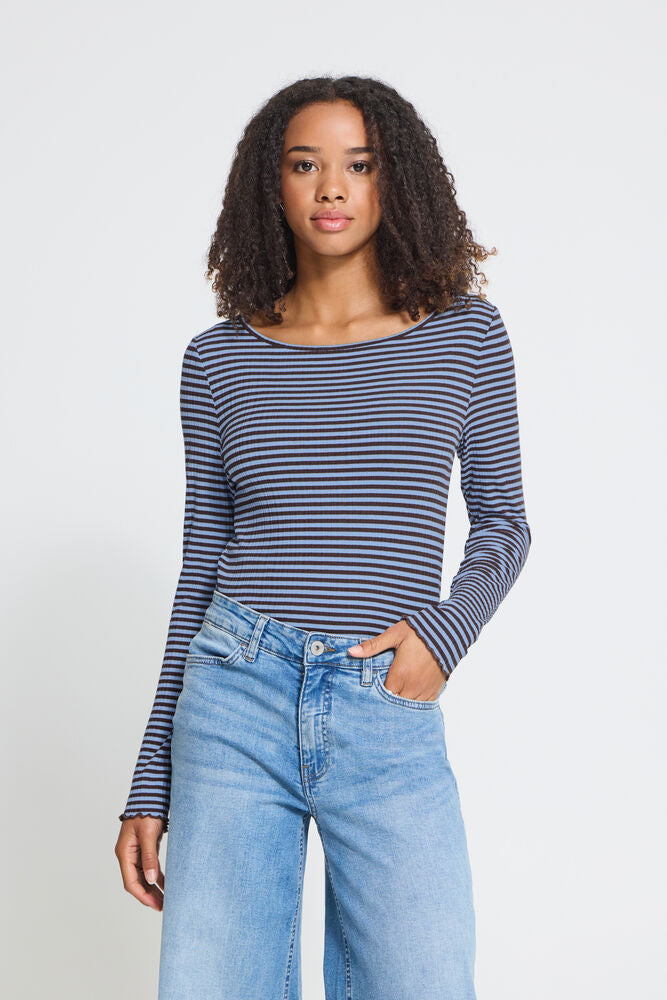 Cella LS Tee - Blue/Brown Stripe