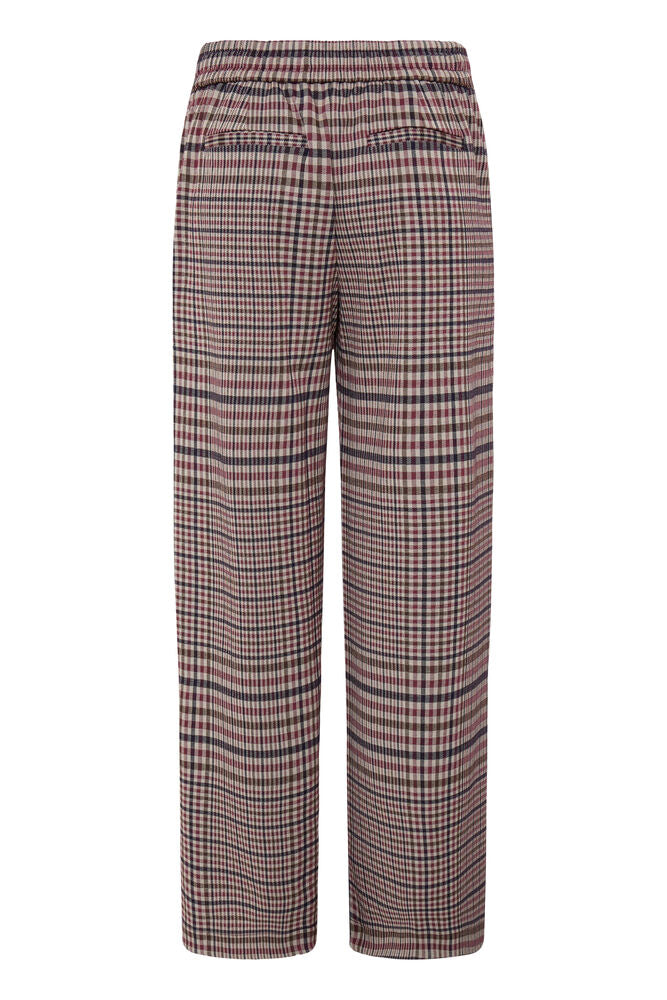 Kate Wide Leg Trouser - Red Brown Check