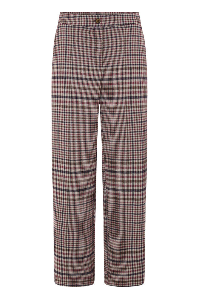 Kate Wide Leg Trouser - Red Brown Check