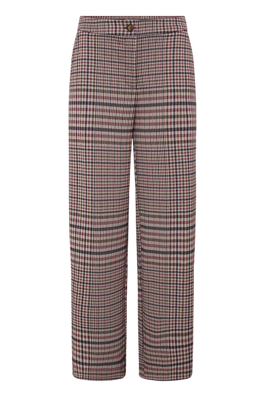Kate Wide Leg Trouser - Red Brown Check